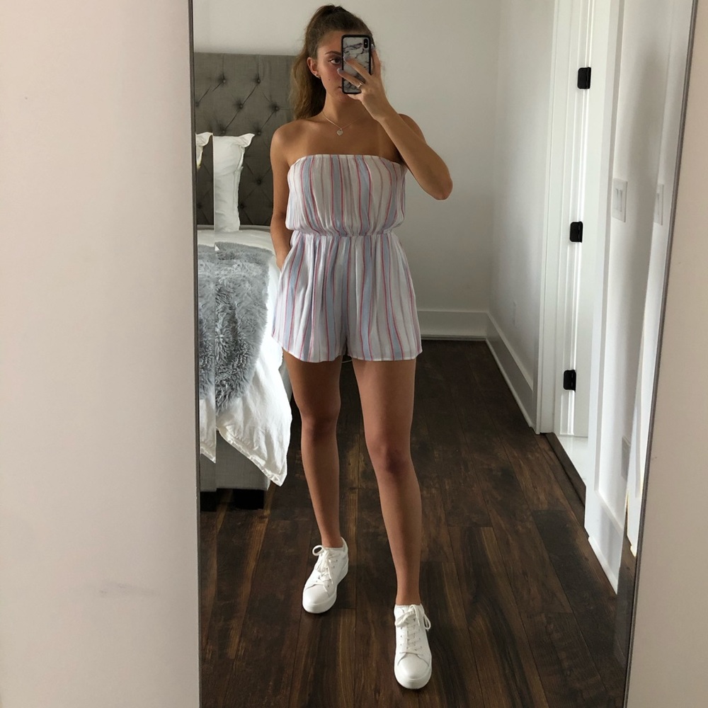 Aqua strapless romper